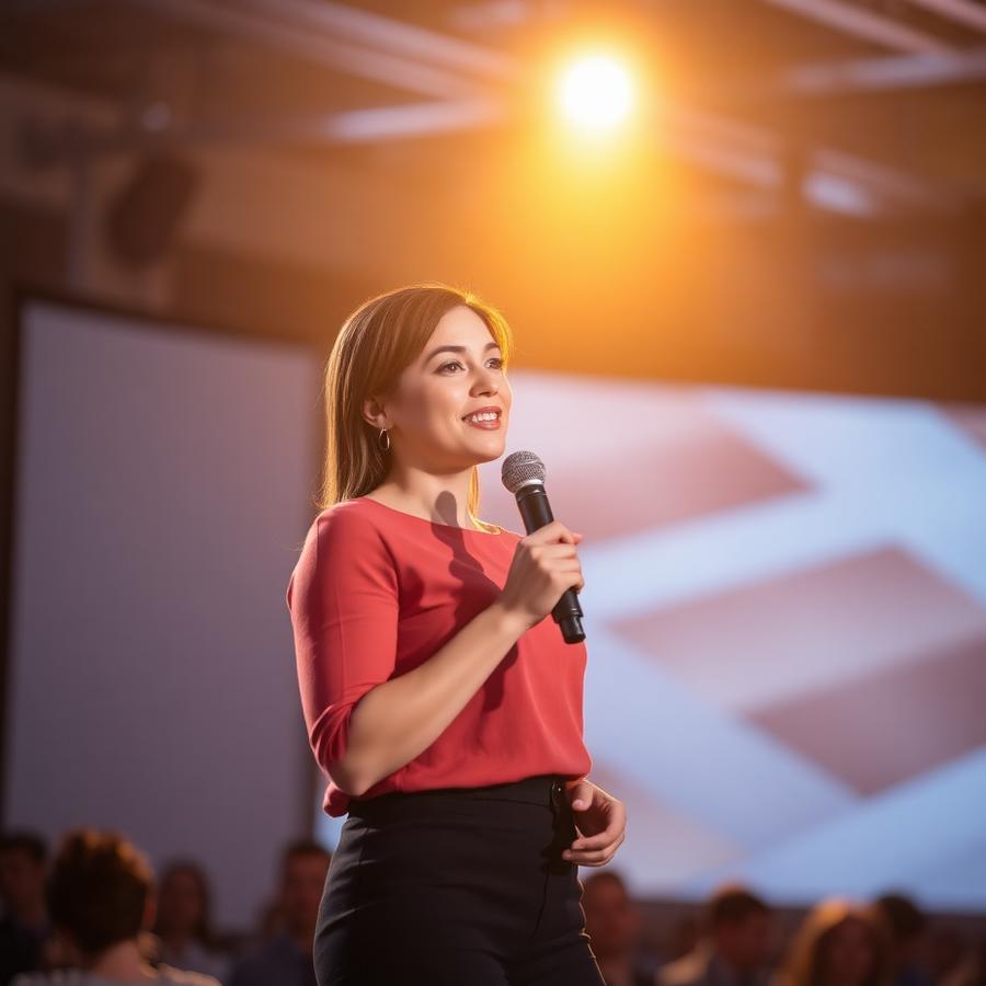 Speaker on stage at conference